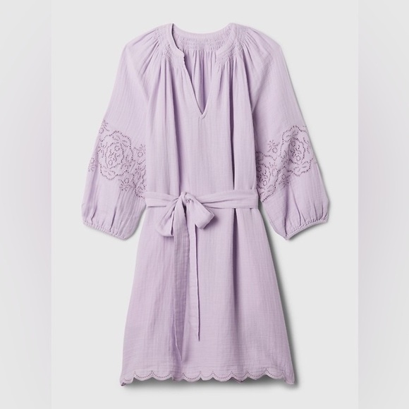 GAP Crinkle Gauze Embroidered Mini Dress Lavender Size Medium - Picture 2 of 5